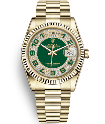 Rolex Day-Date Gold Watch 118238-0237 Presidential Diamonds&Green