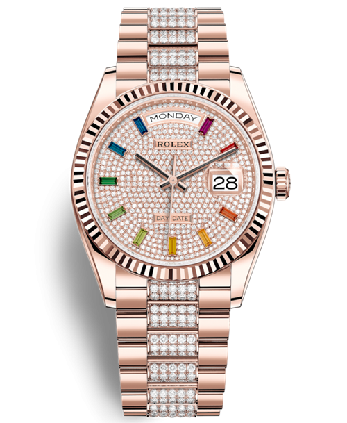 Rolex Day-Date Rose Gold Watch 128235-0040 Presidential Diamonds