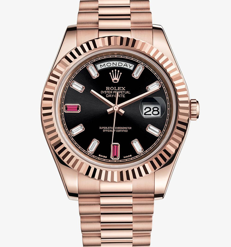 Rolex Day-Date II Rose Gold Watch 218235 Presidential Red Gems