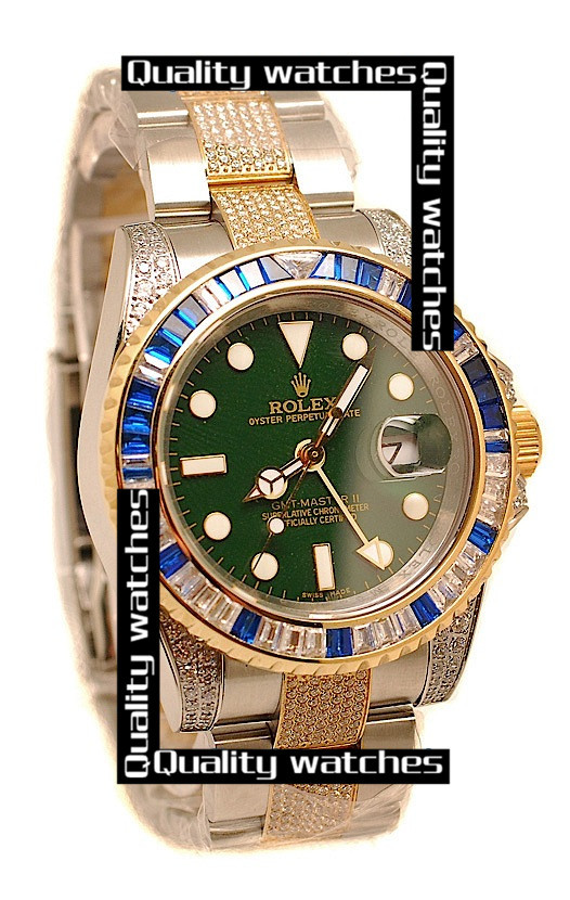 Rolex GMT-Master II Cloned 3285 Movement Watch Green Dial Blue Gems 