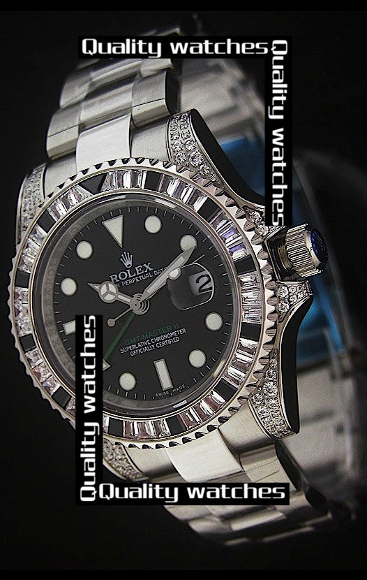 Rolex GMT-Master II Cloned 3285 Movement Watch White&Black Gems Bezel
