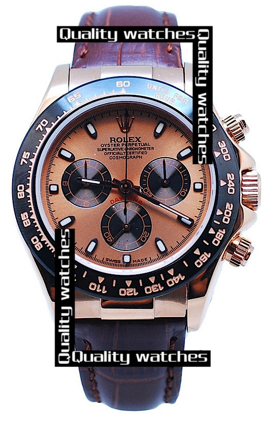 Rolex Daytona Watch Brown Leather Rose Gold Dial