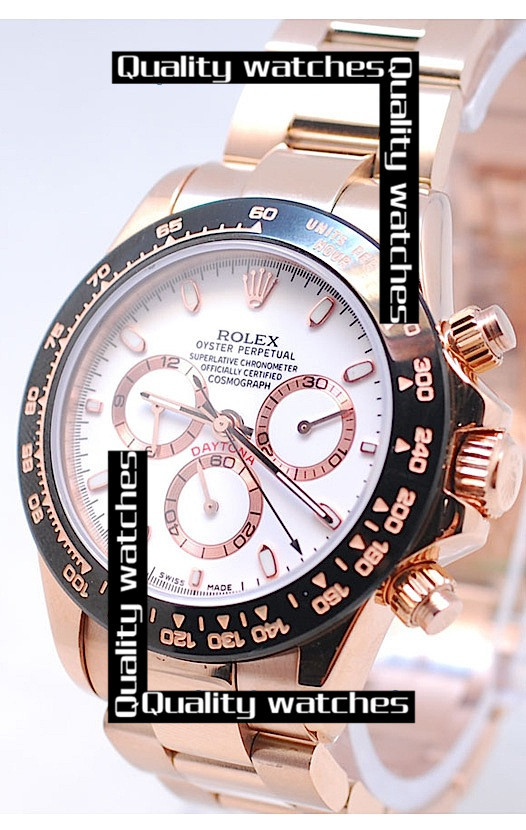 Rolex Daytona Rose Gold Watch Black Ceramic White Dial