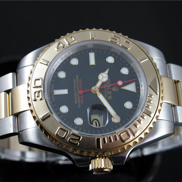 Rolex Yacht-Master Two Tone Gold Watch Black Dial