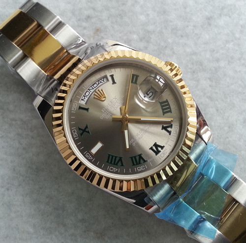 Rolex Day-Date Two-Tone Gold Watch Oyster Bracelet Gray