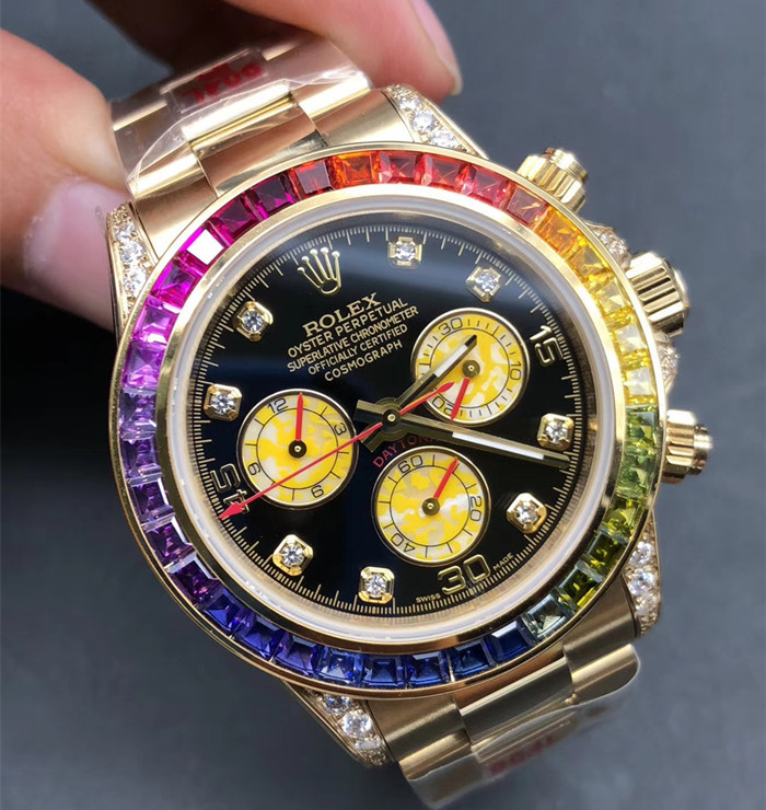 Rolex Daytona 18K Yellow Gold Rainbow Watch Black Dial