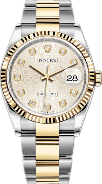 Rolex Datejust 36 Two Tone Gold Watch 126233-0028 Silver Dial