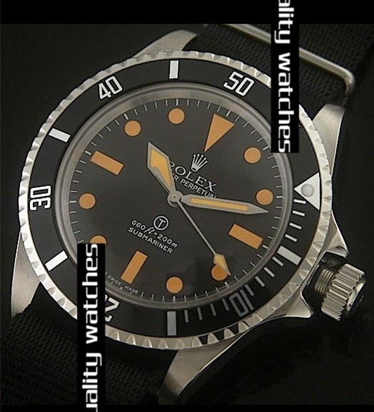 Rolex Submariner Vintage Watch Black Nylon Strap Orange Hour Markers