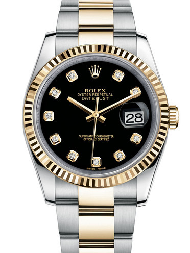 Rolex Datejust 36 Two Tone Gold Watch 116233-0175 Black 