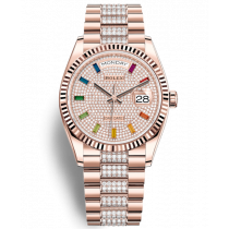 Replica Rolex Day-Date Rose Gold Swiss Watches 128235-0040 Diamonds-paved Dial 36mm(High End)