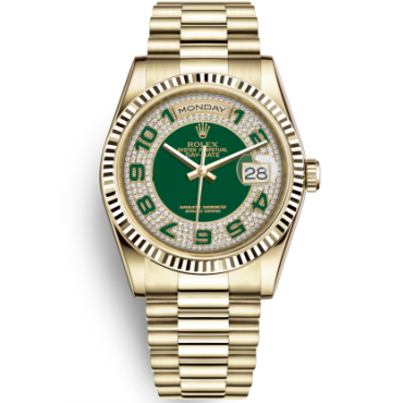 Rolex Day-Date Gold Watch 118238-0237 Presidential Diamonds&Green