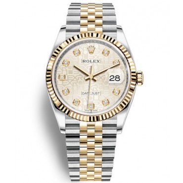 Rolex Datejust 36 Two Tone Gold Watch 126233-0027 Jubilee Silver Pattern
