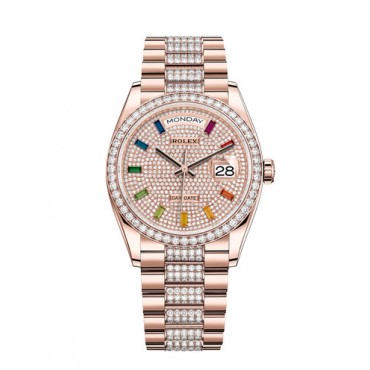 Rolex Day-Date Rose Gold Watch 128345RBR-0043 Presidential Diamonds