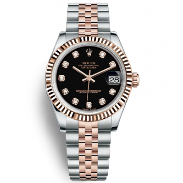 Rolex Lady-Datejust Two Tone Rose Gold Watch 178271-0017 Black