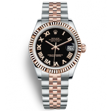 Rolex Lady-Datejust Two Tone Rose Gold Watch 178271-0065 Black
