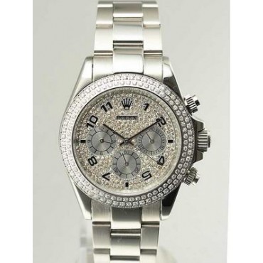 Rolex Daytona Stainless Steel Watch Diamonds-Paved Dial