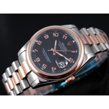 Rolex Datejust Rose Gold Black dial Arabic numerals Two toned strap Automatic Watch