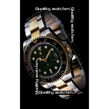 Rolex GMT-Master II Cloned 3285 Movement Two Tone Gold Watch Green Dial