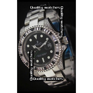 Rolex GMT-Master II Cloned 3285 Movement Watch White&Black Gems Bezel