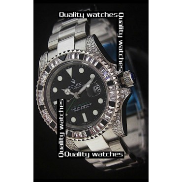 Rolex GMT-Master II Cloned 3285 Movement Watch White&Black Gems Bezel