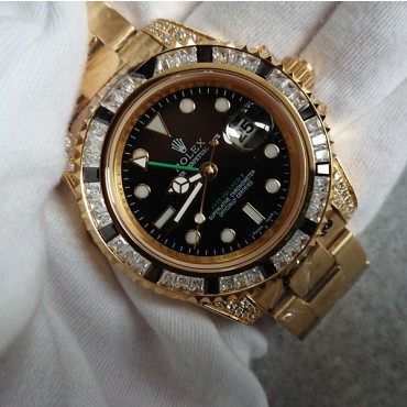 Rolex GMT-Master II Cloned 3285 Movement All Gold Watch Black Dial