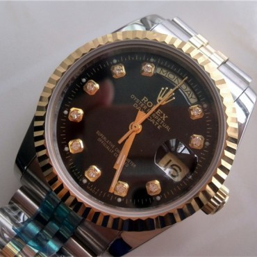 Rolex Day-Date Two-Tone Gold Watch Jubilee Bracelet Black