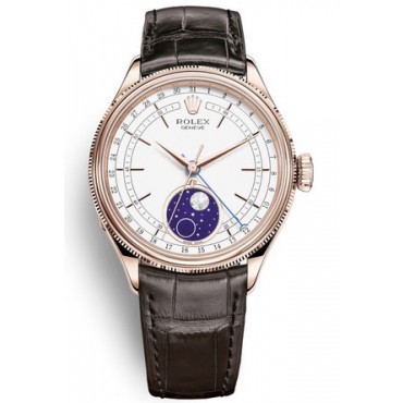 Rolex Cellini Moon-Phase Rose Gold Watch 50535-0002 White