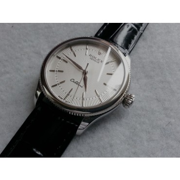 Rolex Cellini Time Watch Black Leather White Dial    