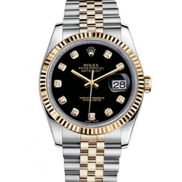 Rolex Datejust 36 Two Tone Gold Watch 116233-0158 Jubilee Black