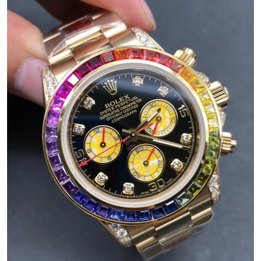Rolex Daytona 18K Yellow Gold Rainbow Watch Black Dial