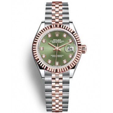 Rolex Lady-Datejust Two Tone Rose Gold Watch 279171-0007 Olive Green