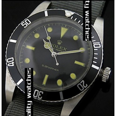 Rolex Submariner Vintage Watch Gray Nylon Strap Black