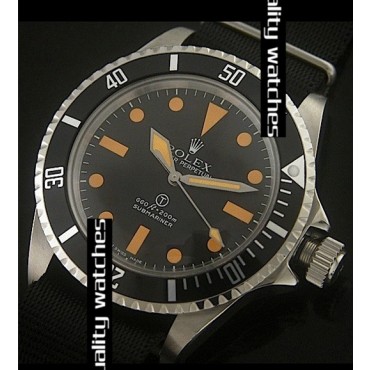 Rolex Submariner Vintage Watch Black Nylon Strap Orange Hour Markers