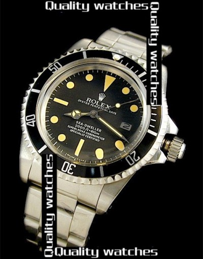 Rolex Sea-Dweller Watch Yellow Hour Markers Black Dial