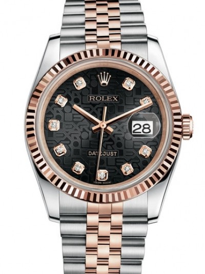 Rolex Datejust 36 Rose Gold Watch 116231-0101 Jubilee Black