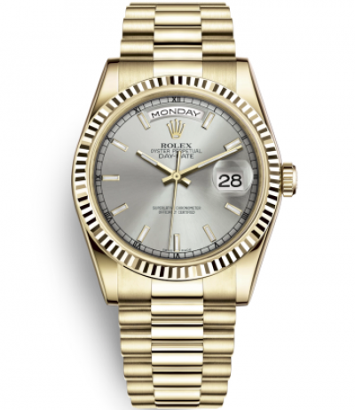 Rolex Day-Date Gold Watch 118238-0106 Presidential Silver