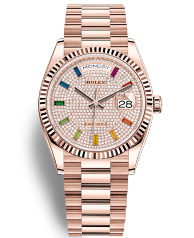 Rolex Day-Date Rose Gold Watch 128235-0039 Presidential Diamonds
