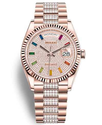 Rolex Day-Date Rose Gold Watch 128235-0040 Presidential Diamonds