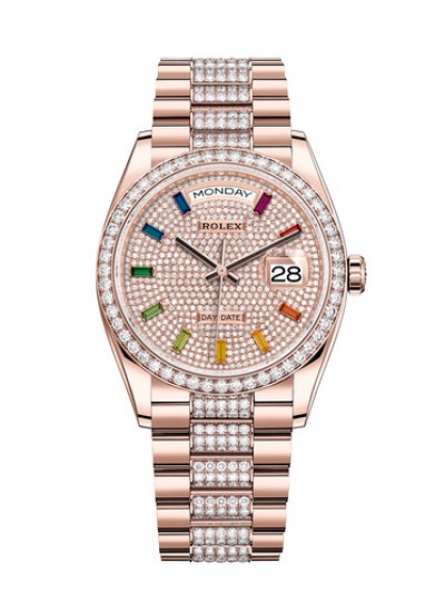 Rolex Day-Date Rose Gold Watch 128345RBR-0043 Presidential Diamonds