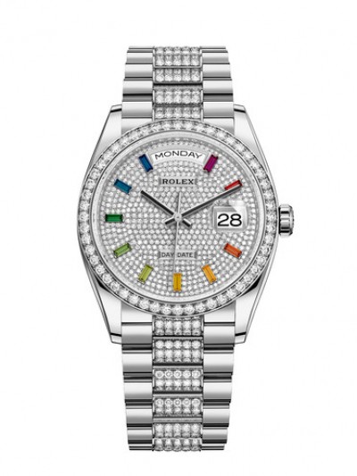 Rolex Day-Date Watch 128349RBR-0012 Presidential Diamonds-Paved Dial