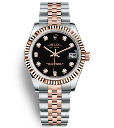 Rolex Lady-Datejust Two Tone Rose Gold Watch 178271-0017 Black