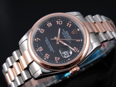 Rolex Datejust Rose Gold Black dial Arabic numerals Two toned strap Automatic Watch