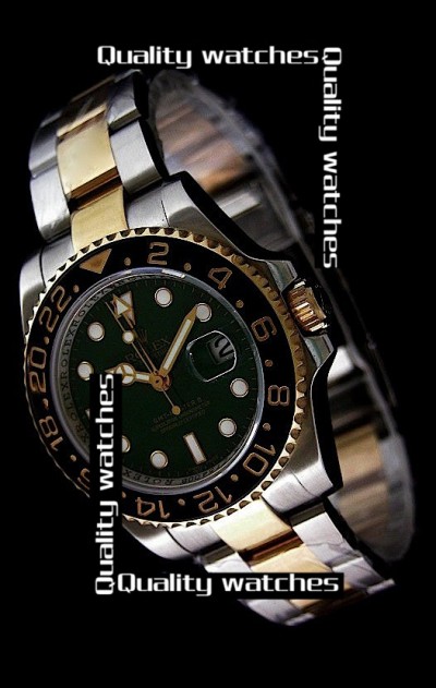 Rolex GMT-Master II Cloned 3285 Movement Two Tone Gold Watch Green Dial