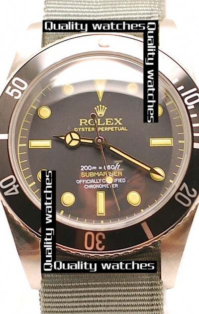 Rolex Submariner Vintage Watch Nylon Strap Black