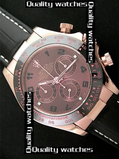 Rolex Daytona Rose Gold Watch Black Leather Chocolate Dial