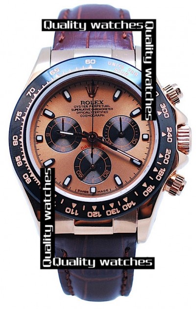 Rolex Daytona Watch Brown Leather Rose Gold Dial