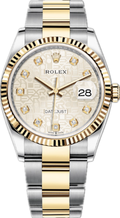 Rolex Datejust 36 Two Tone Gold Watch 126233-0028 Silver Dial