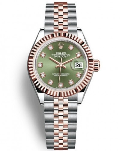 Rolex Lady-Datejust Two Tone Rose Gold Watch 279171-0007 Olive Green