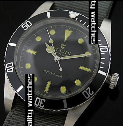 Rolex Submariner Vintage Watch Gray Nylon Strap Black