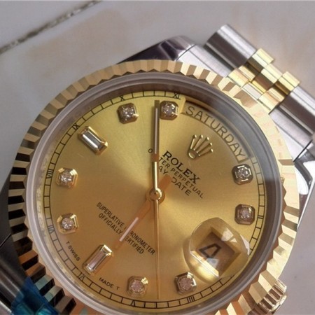 Rolex Day-Date Two-Tone Gold Watch Jubilee Bracelet Diamonds Markers